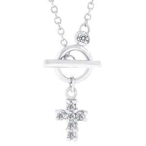   Silver Tone Cross Design Cubic Zirconia CZ Pendant Necklace Jewelry