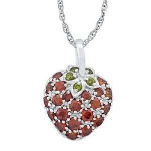 Platinum Plated Sterling Silver Pave Strawberry Shaped Cubic Zirconia 