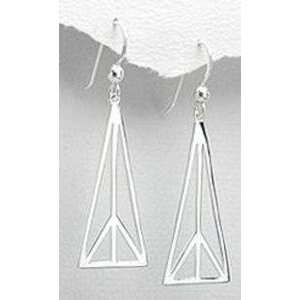  925 Silver Triangle Peace Sign Symbol Pendant Earrings 