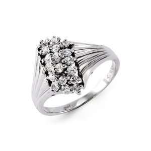  Round Cut CZ Womens Solid 14k White Gold Cluster Ring 