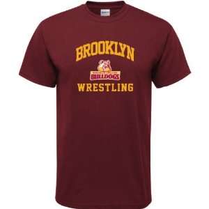  Brooklyn College Bulldogs Maroon Wrestling Arch T Shirt 