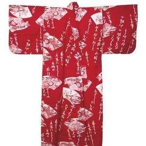  Japanese Womens Yukata Kimono Robe Fan Red 56in Size M 