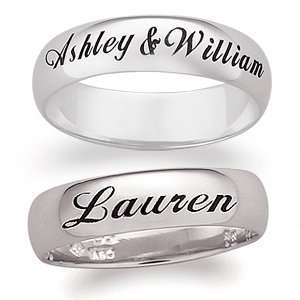    10K White Gold Engraved Name/Message Band, Size 9 Jewelry