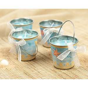  Beaches Tin Pail Candle with Authentic Shells (Set of 4 