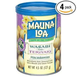 Mauna Loa Salted Teriyaki Wasabi Nuts, Macadamia, 4.5 Ounce Tins (Pack 