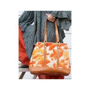  Glenda Gies Orange Floral Chenille Baby Eloise Tote Bag 