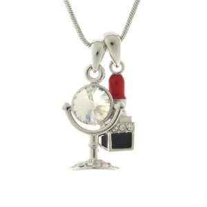 iClovers Enamel Collections Red Lipstick and Mirror Necklace with 