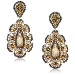  Miguel Ases Bronze Rondelle Embroidered Tear Drop Earrings 