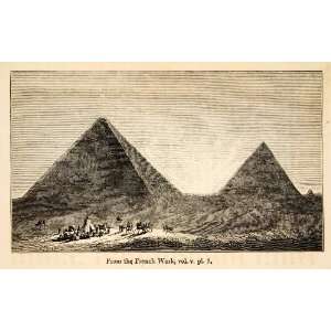  1836 Wood Engraving Egyptian Pyramids Giza Ghiza Desert 