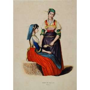 1844 Print Costume Italian Women Frosolone Italy Dress   Hand Colored 