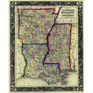  Mitchell 1860 Antique Map of Louisiana, Mississippi 