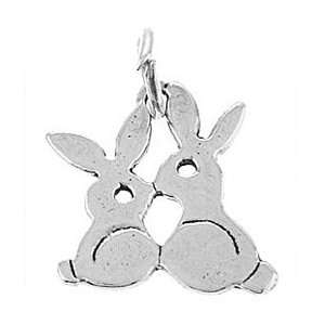  Silver Small Flat One Sided Kissing Bunny Rabbits Charm 