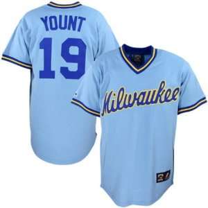 Mens Milwaukee Brewers #19 Robin Yount Replica Road Cooperstown 