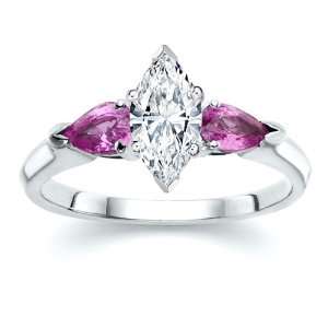  1.00 ct Marquise Diamond W Pear Pink Sapphire Ring 18K 