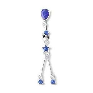 14g 7/16 Top Down Belly Ring Tear Drop Gem With 3 Circular Gems and 