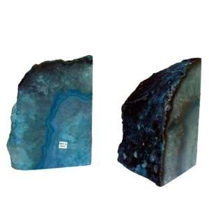   Blue Polished Agate Geode Bookends with Crystals 