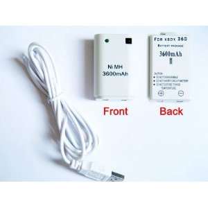  3600mAh Battery pack & Chargeable Cable for Xbox 360 Electronics
