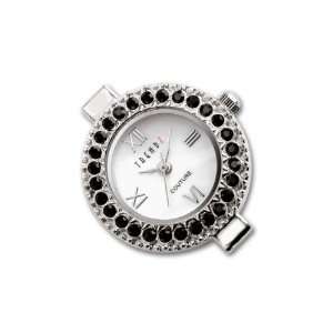  Silver Tone Round Watch Face with Jet Crystals Arts 