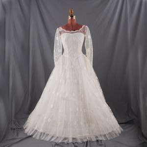 VINTAGE 50s White PRINCESS Sheer Tulle Wedding DRESS S  