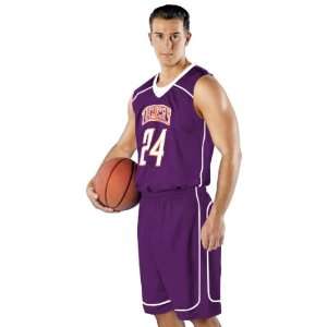 Alleson 548PY Youth Mock Mesh Basketball Shorts PU/WH   PURPLE/WHITE 