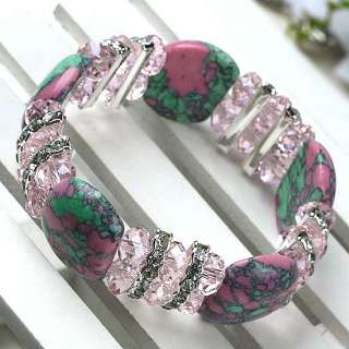 Pink Crystal Howlite Turquoise Stretchy Bracelet Bangle  