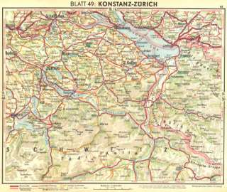 SWITZERLAND Konstanz Zurich, 1936 map  