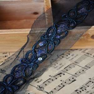  3cm Wide Black Colored Sequin Lace Ribbon Material for 
