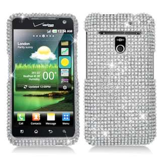 LG Esteem MS910 Metro PCS Silver Bling Diamond Hard Case Cover +Screen 