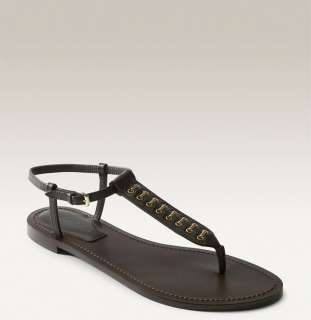 Burberry Womens Metal Stitch Brown Leather Thongs Sandals 36.5 size 6 