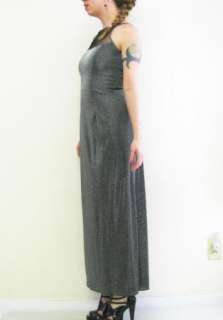 Long Slinky Stretch Silver Black Metallic Dress sz 6 M  