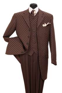  piece 5 button High Fashion Zoot Suit with Vest Cheker Brown 2910