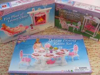   Dollhouse Furniture Rose Palace Series dining +living +garden New
