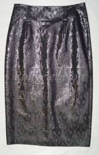THOMAS WYLDE silver/gray lurex SKULL pencil skirt sz 4  