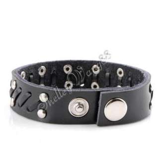 Black Leather Buckle Cuff Belt Bracelet Wristband Cool  