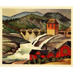  1926 Print Jan Gordon Art Suorva Dam Sweden Cityscape 
