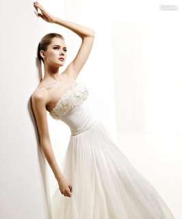 Pretty Strapless A line Chiffon Wedding dress Bridal Gown Size Free 