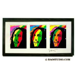  3x Bob Marley   Framed Pop Art By Jbao (Signed Dated 