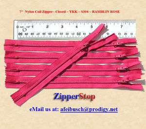 100) 7#3 Nylon Coil Zips~Closed~YKK~S304~Ramblin Rose  