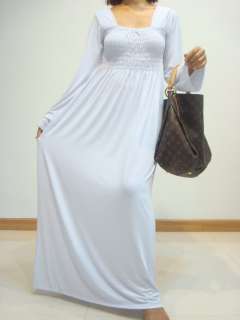 New Women Smocked White Bell Long Sleeve Party Maxi Dress Sz M L XL 10 