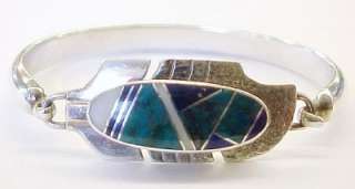 Howe ~ Zuni Multi Stone Sterling Silver Hinged Bangle Bracelet ~ 6