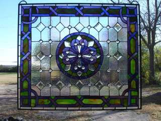 VIOLET & JADE CRISS CROSS Stained Glass Window #0604  