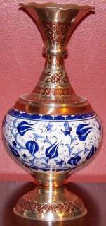 12 Tall Hand made Turkish Copper & Ceramic Vase  