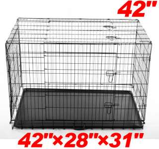 New 42 3 Door Folding Pet Dog Cage Crate Kennel with Divider  