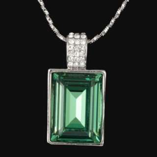 ARINNA green square fashion pendant Necklace white gold GP swarovski 