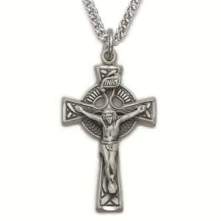 Mens 1 1/16 Large Celtic Silver Crucifix Irish Necklace Pendant 