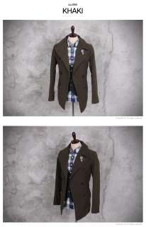   Mens Woolen Button Point Pea Double Coat Khaki SZ S~XL co.090  