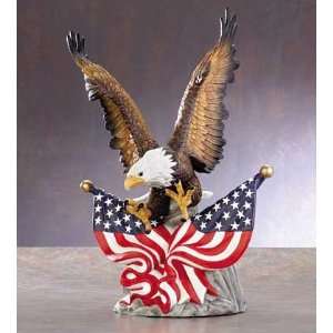  Eagle Statue with Two American Flags on Rock Base