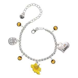 Yellow Hibiscus Flower Love & Luck Charm Bracelet with Topaz Swarovski 
