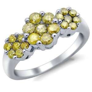  .85ct Yellow Canary Round Flower Diamond Ring Band 14k 