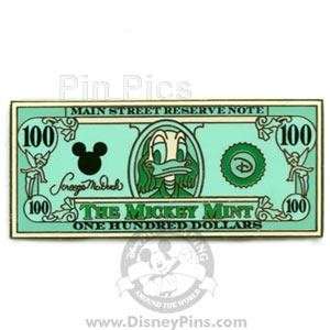 100 DOLLAR BILL DONALD Ben Franklin BANK Disney MICKEY MINT Money PIN 